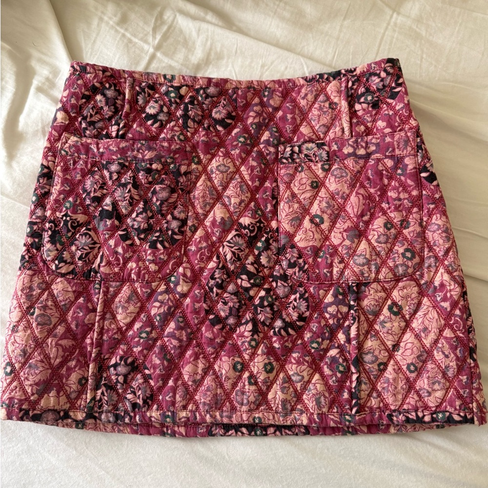 Free People Quilted Floral Mini Skirt in Berry Patchwork